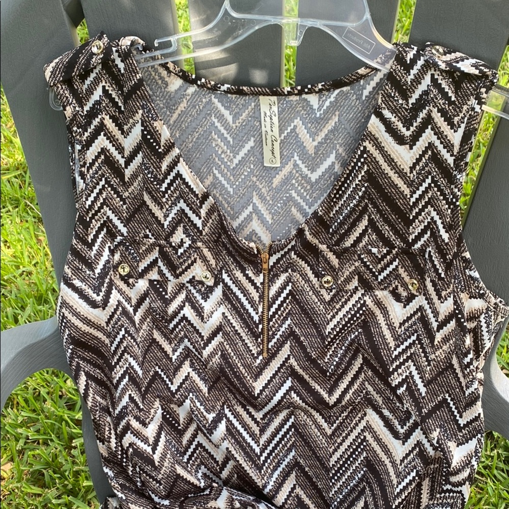PerSeption Concept Brown and Cream Chevron zipper Tank Top